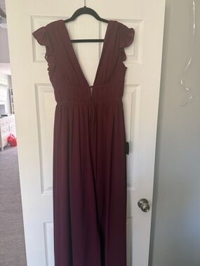 Lulu's Plum V-Neck Ruffle Sleeve Maxi Dress